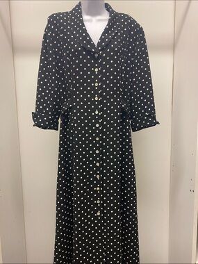 David Warren New York Black White Polka Dot Vintage Button-Front Maxi Dress